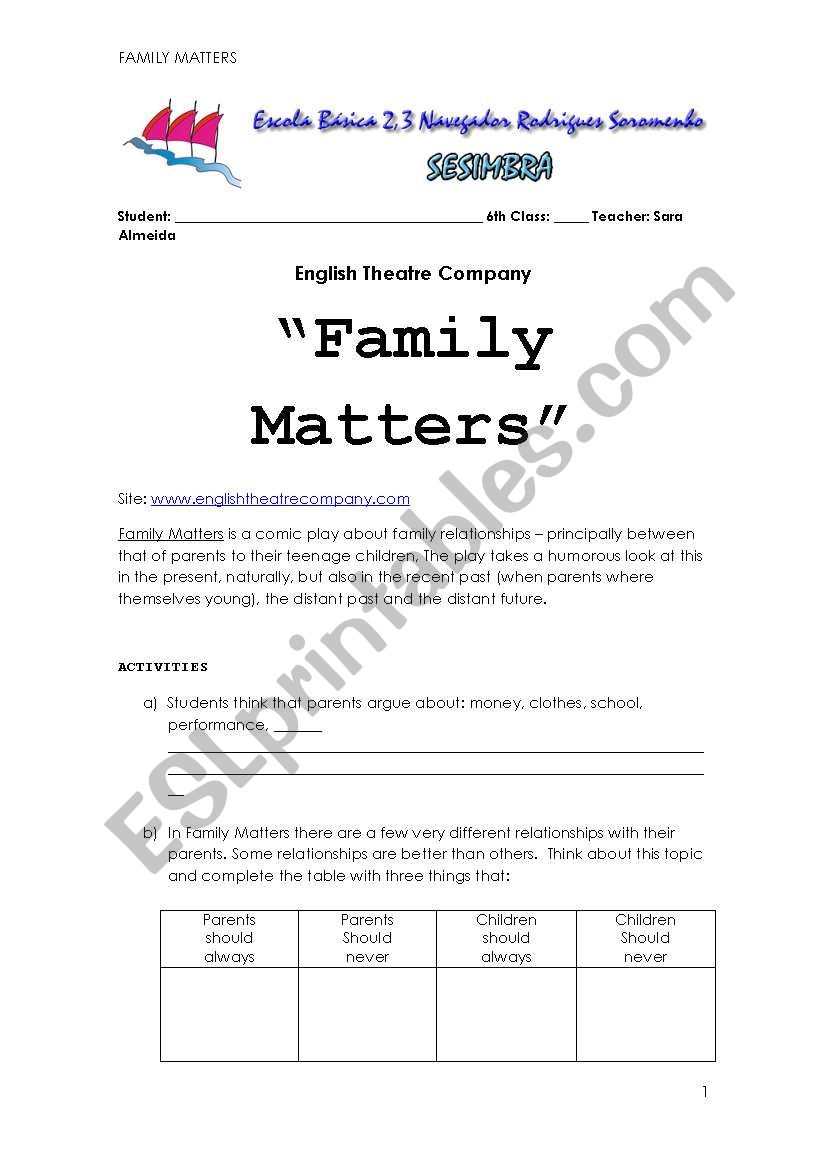 family matters worksheet