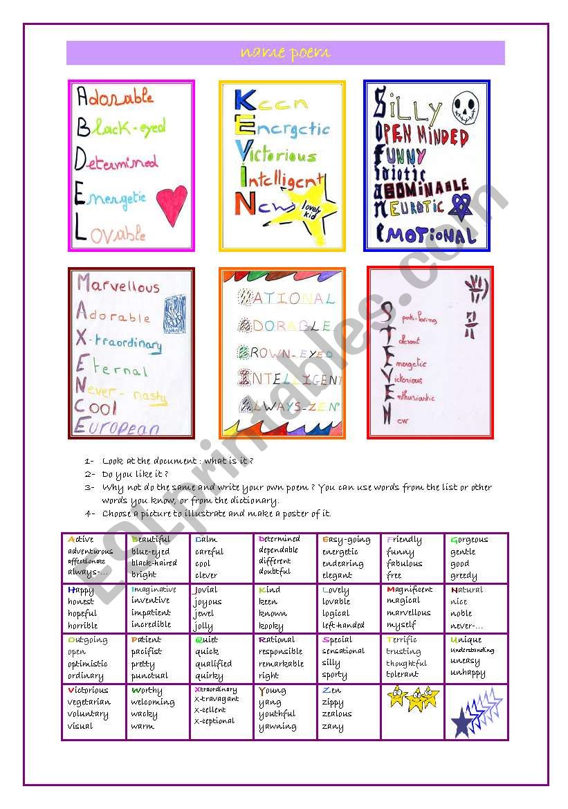 Writing a name poem worksheet