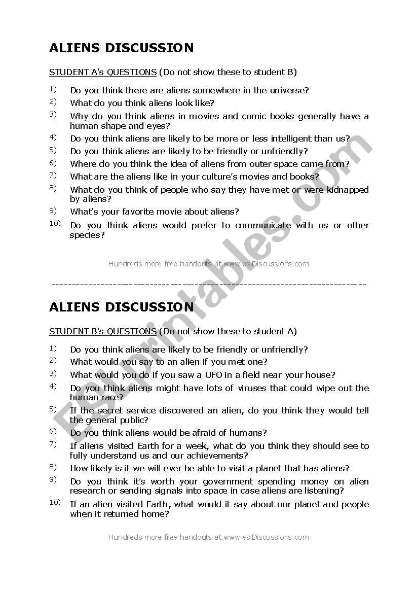 aliens worksheet