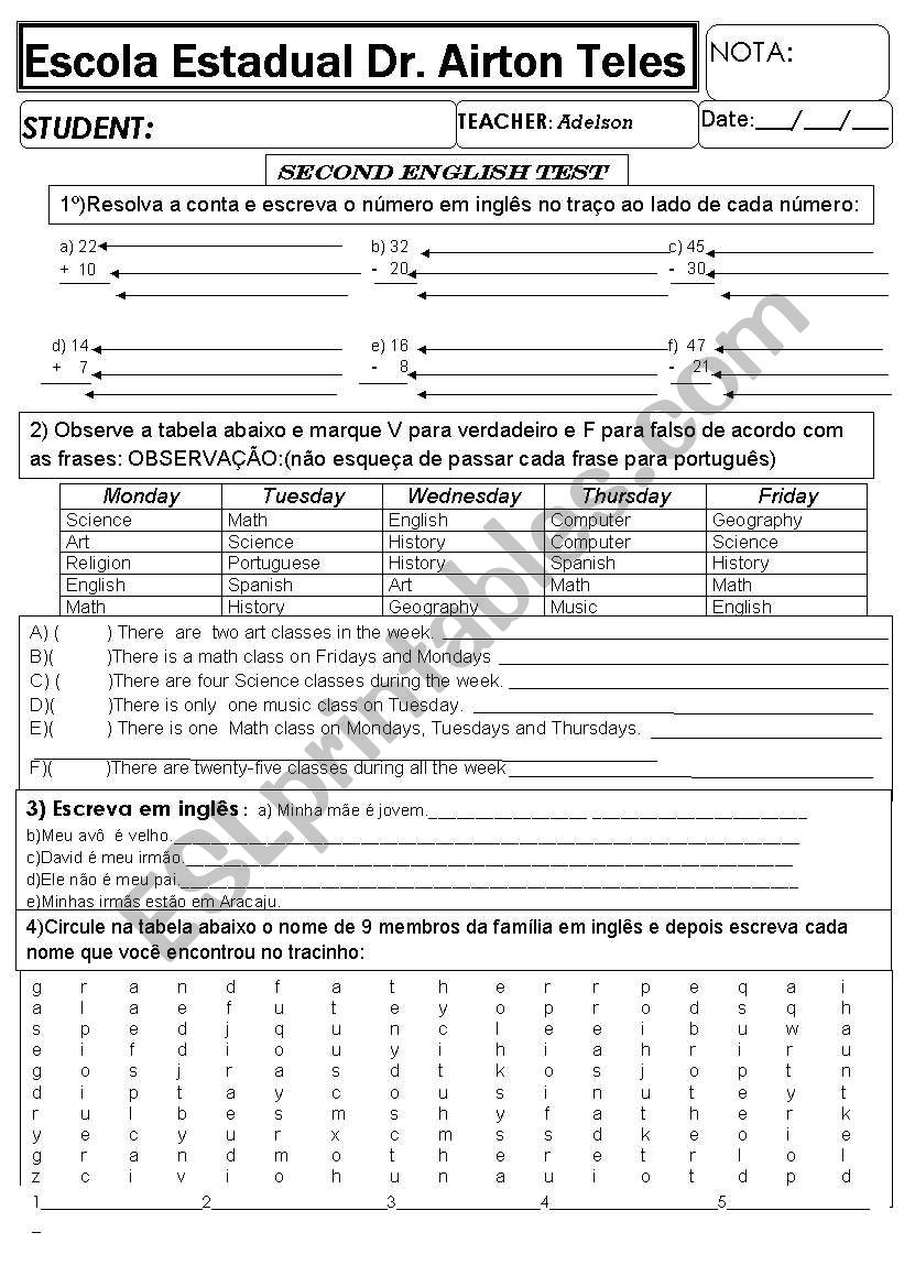 elementary test worksheet