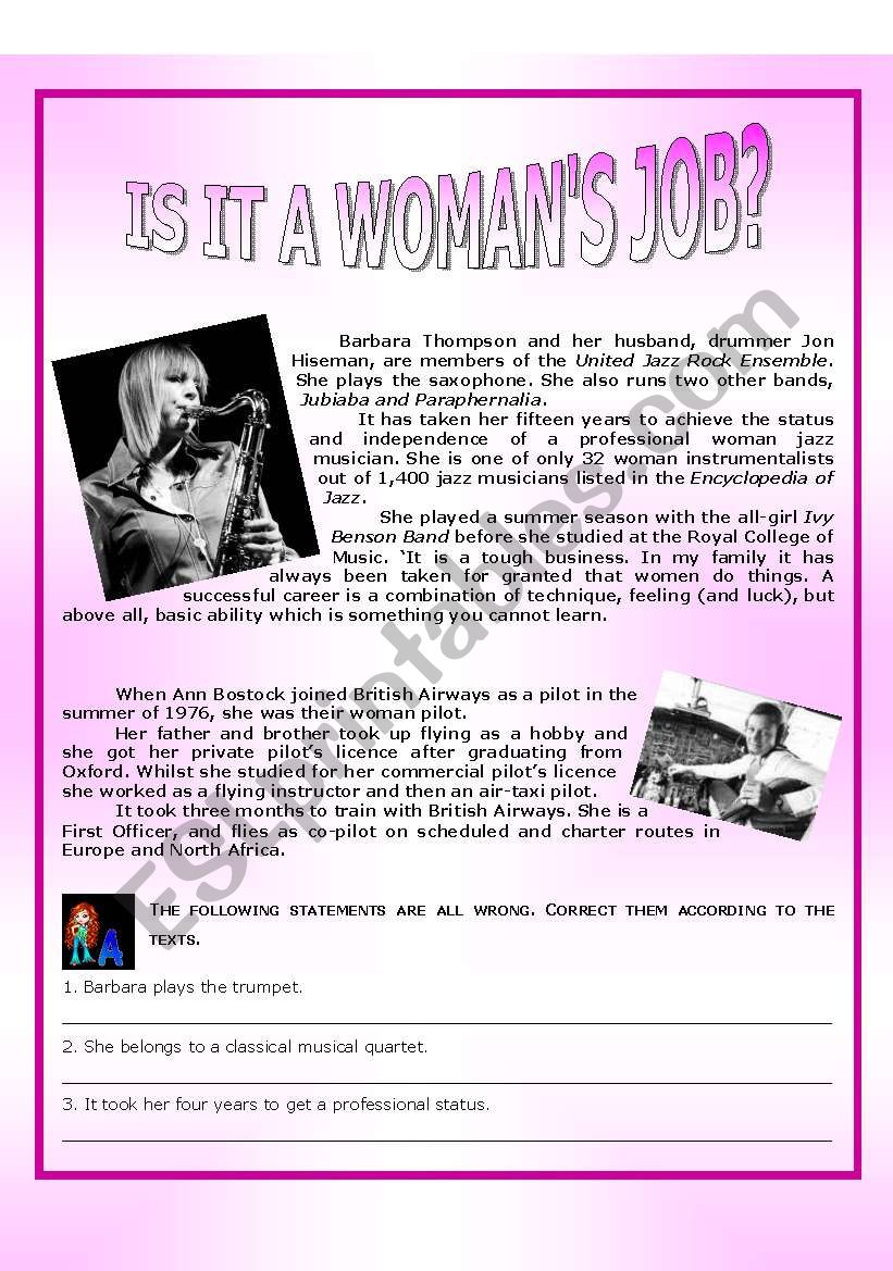 A womans job? worksheet
