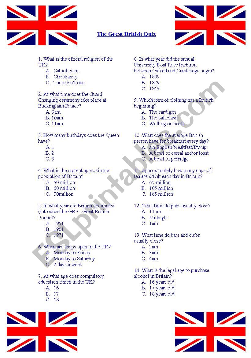 The Great British Quiz worksheet