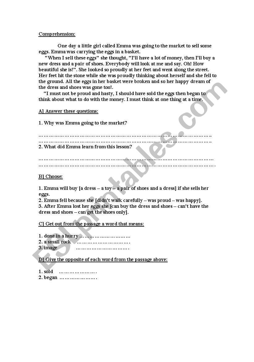 Nice easy comprehension sheet worksheet