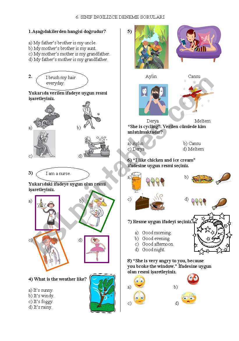 A revision test for the 6th grade students