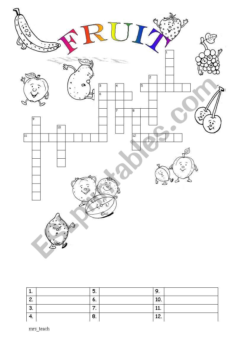 FRUIT crossword worksheet