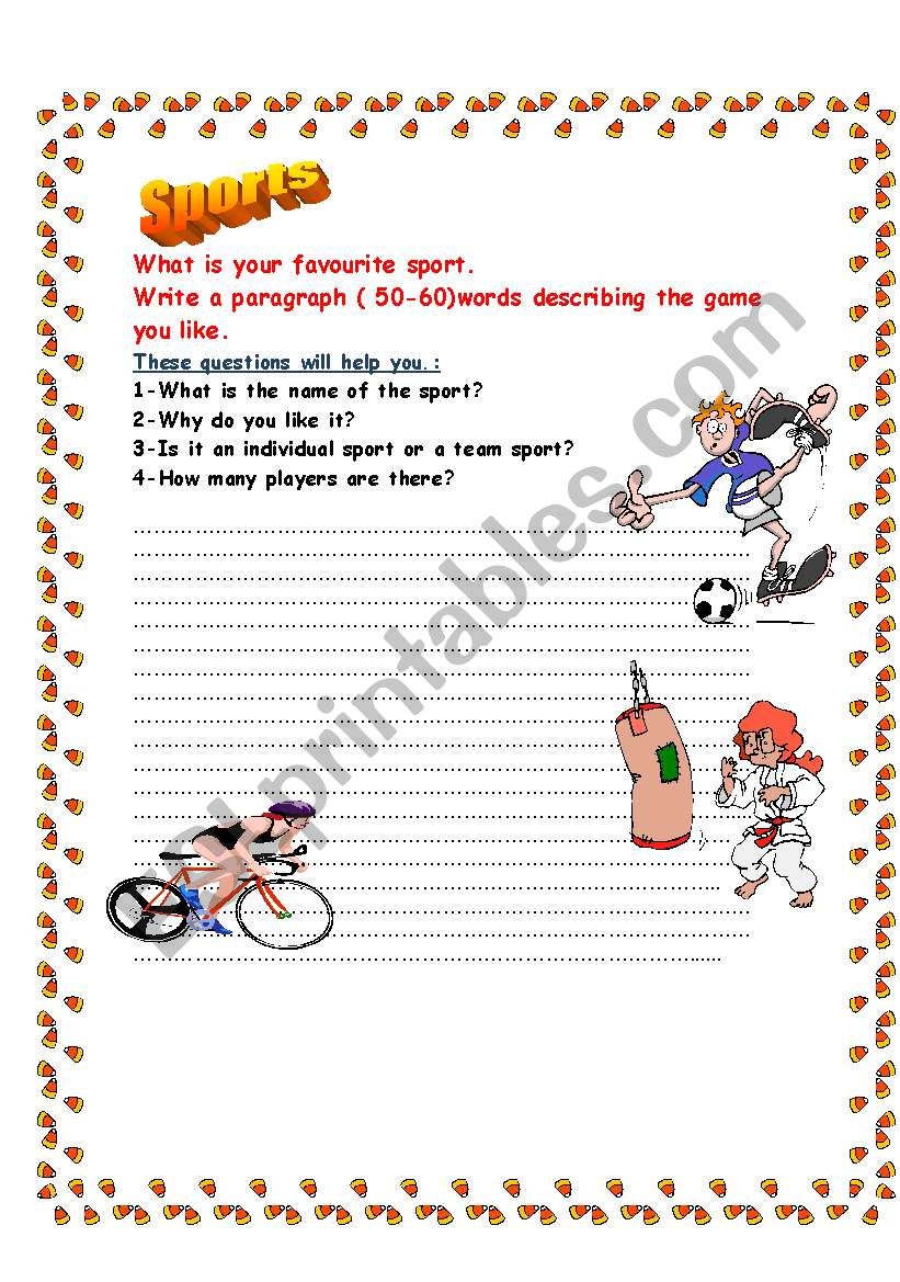 writing (favourite sport) worksheet