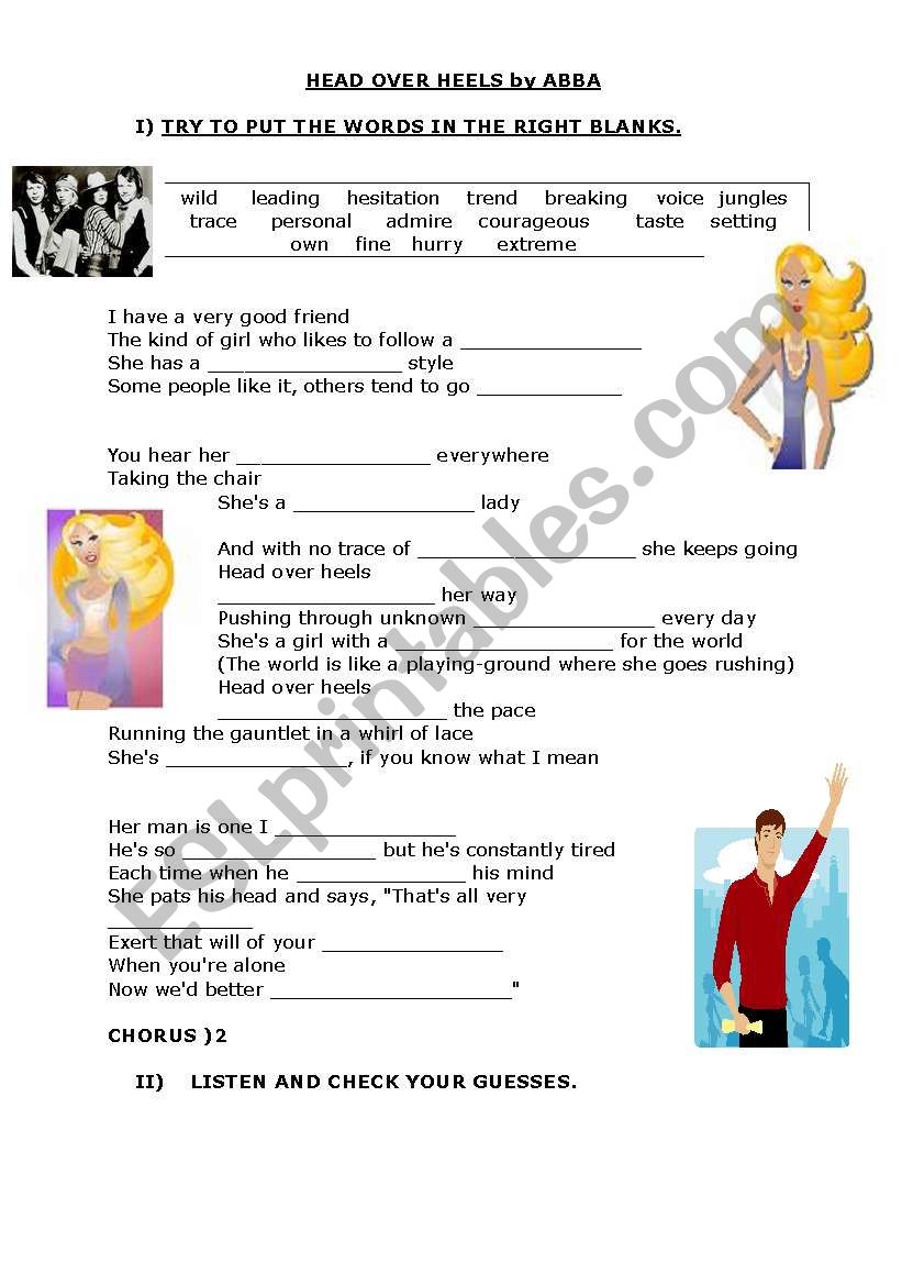 SONG: HEAD OVER HEELS worksheet