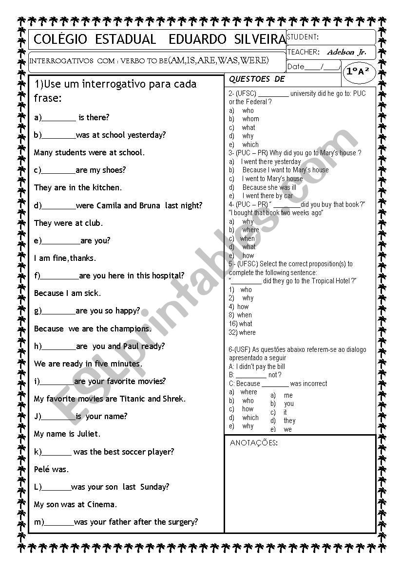 interrogatives worksheet