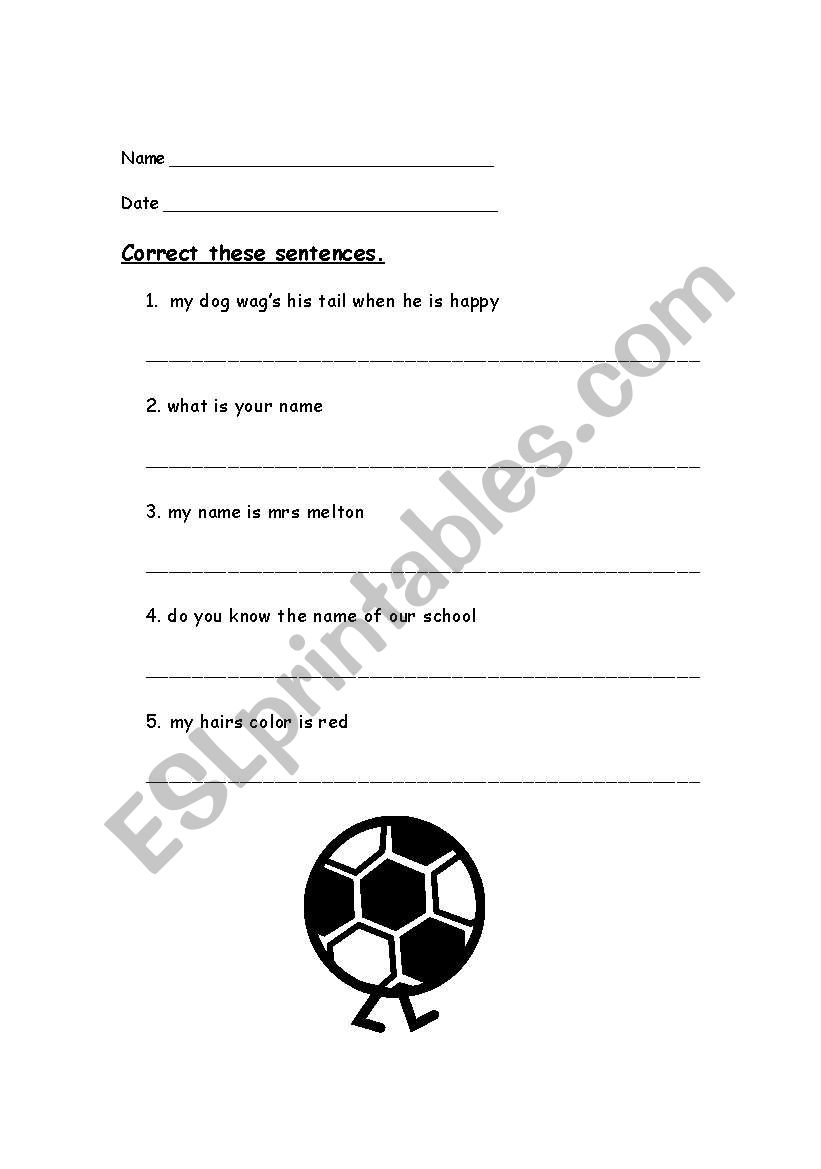 Editing Simple Sentences worksheet