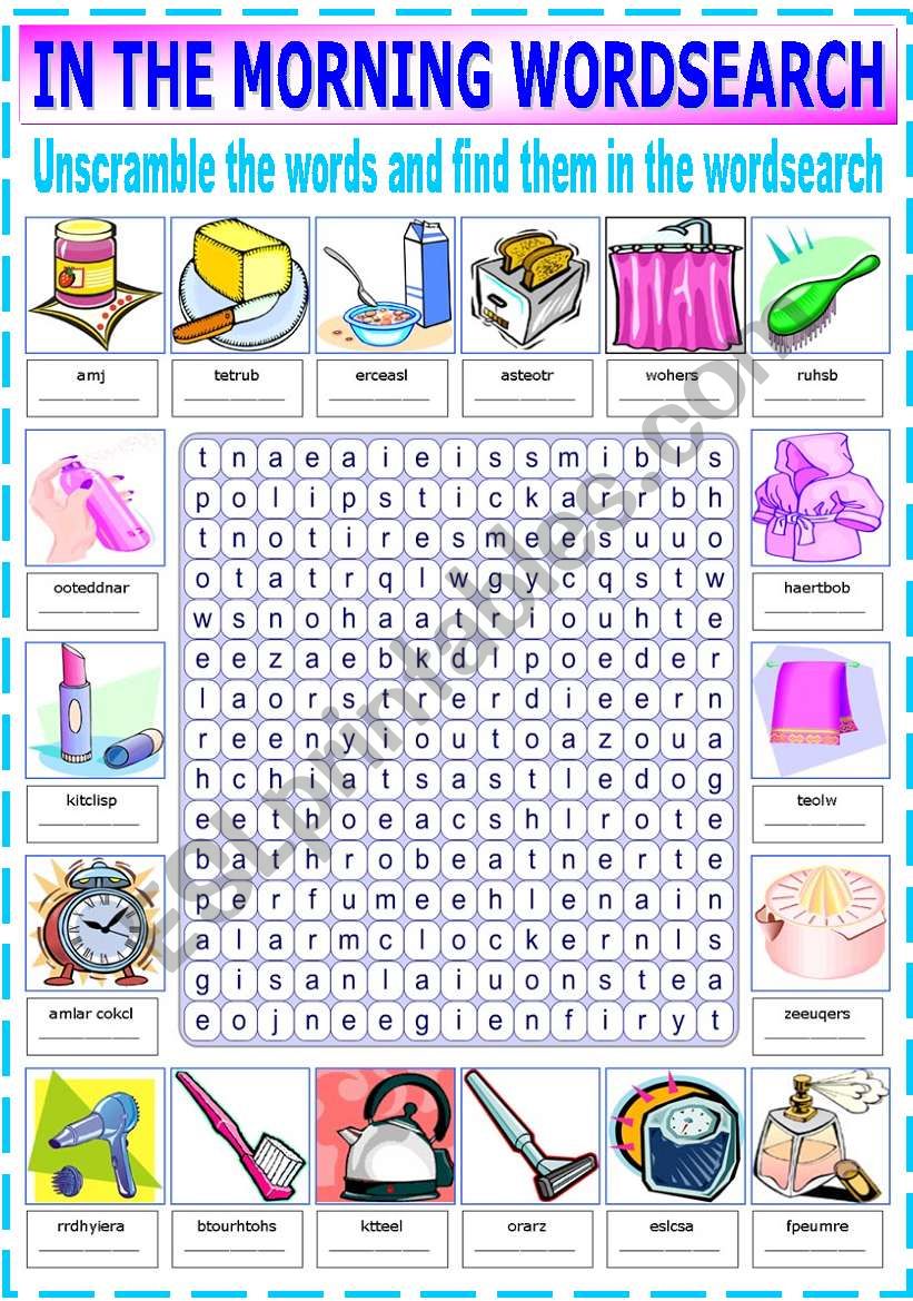 IN THE MORNING WORDSEARCH worksheet