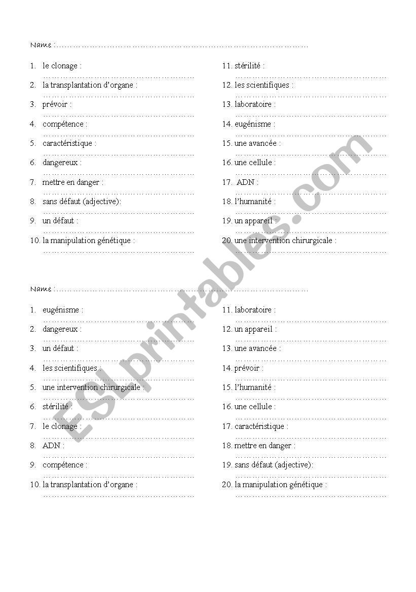 Genetics worksheet