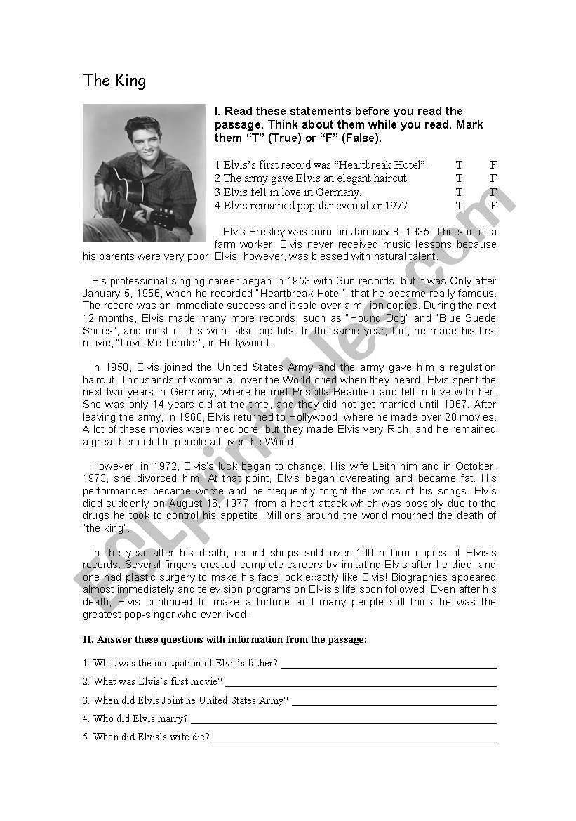 The King worksheet