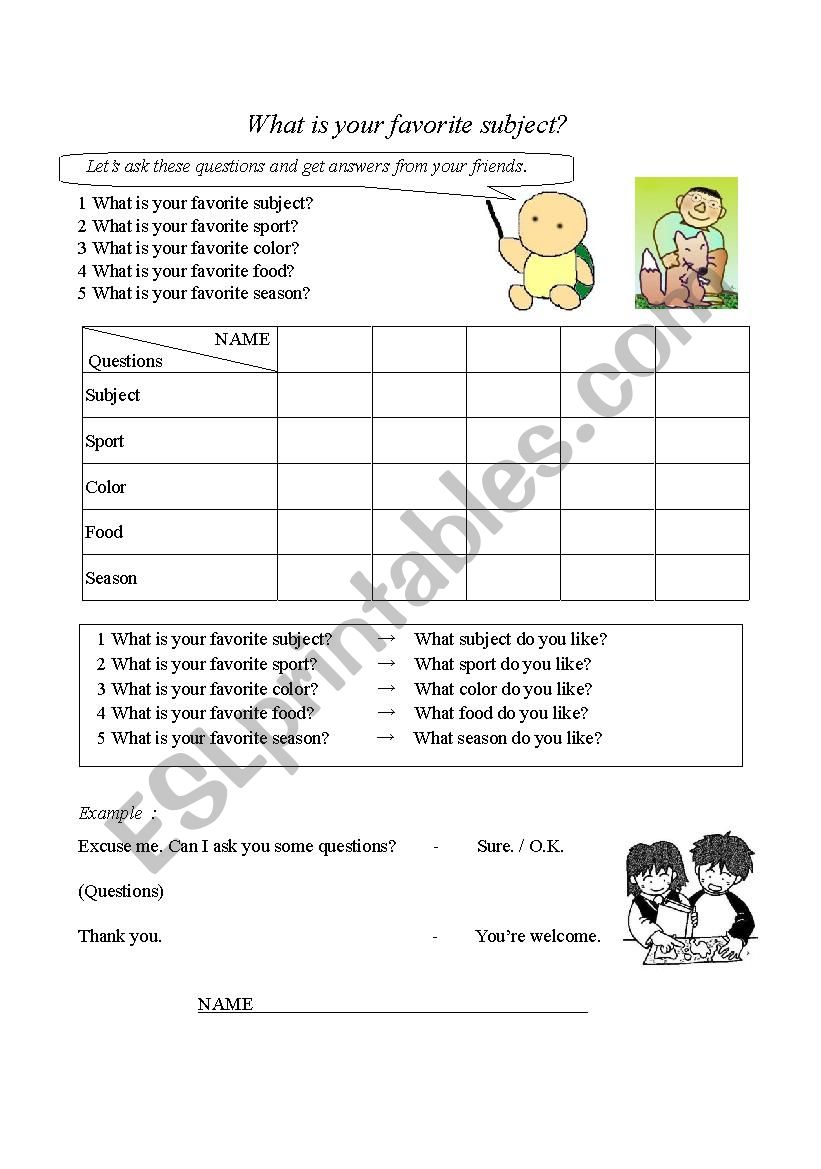 What is your favorite sport worksheet