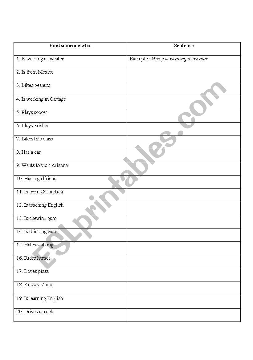 Find Someone Who worksheet