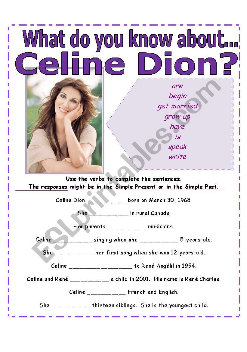 Verb Tense Practice:  What do you know about Celine Dion?