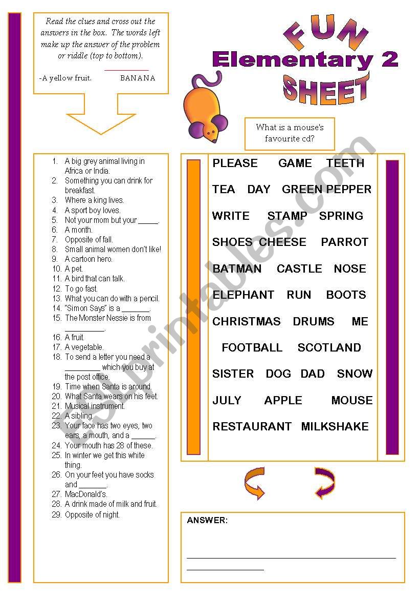 Fun Sheet Elementary 2 worksheet