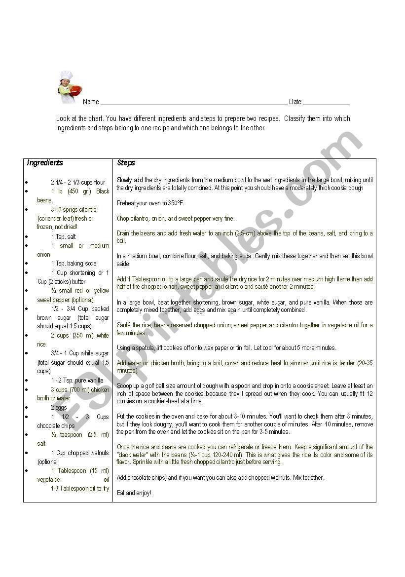 Recipes worksheet