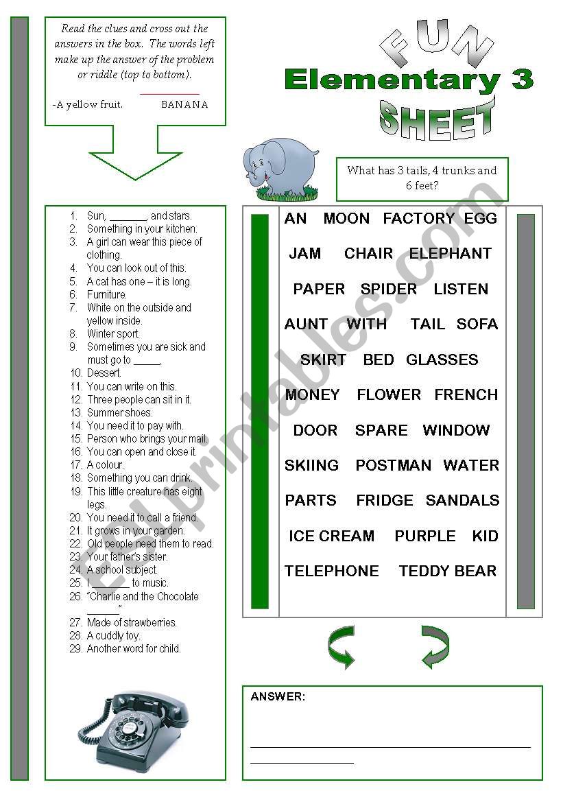 Fun Sheet Elementary 3 worksheet