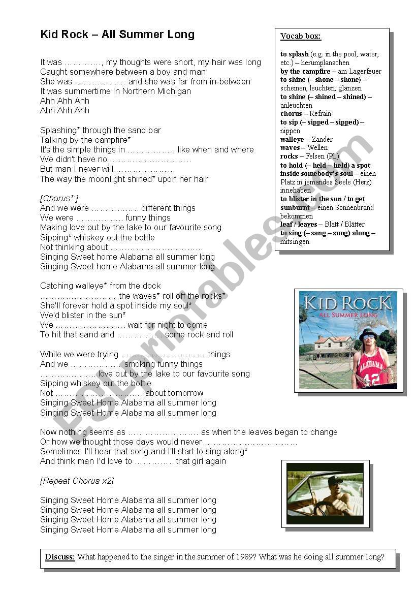 Kid Rock - All summer long worksheet