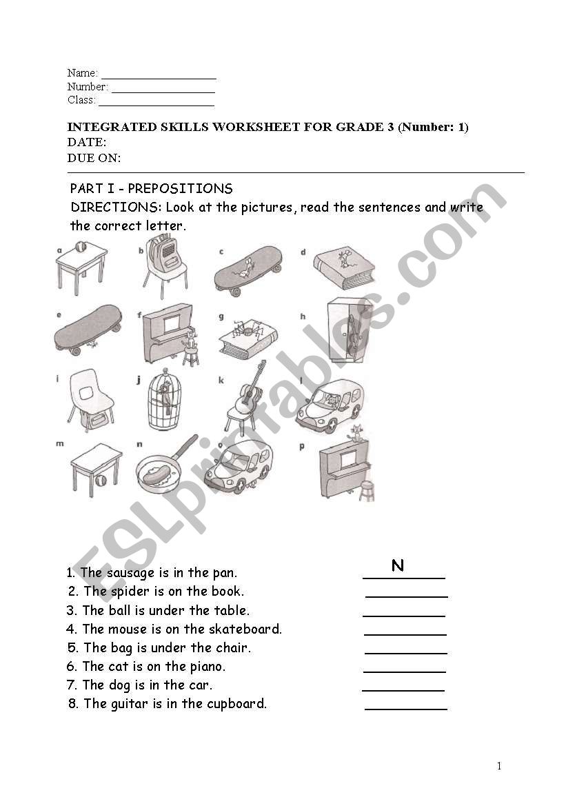 INTEGRATED SKILLS WORKSHEET FOR GRADE 3 (Number: 1)