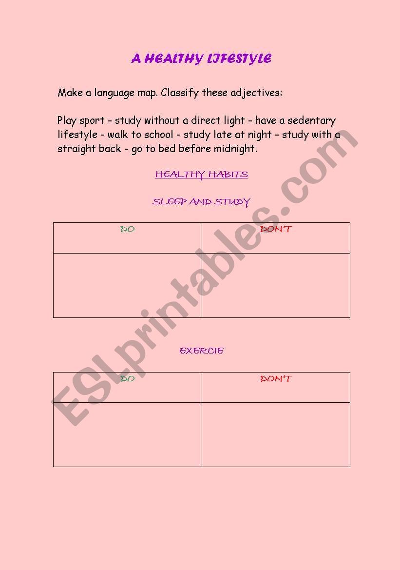 A healthy lifestyle worksheet