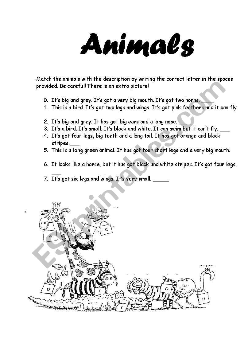 Animals description worksheet