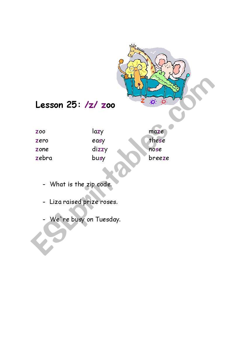 Consonants-sound /z/ worksheet