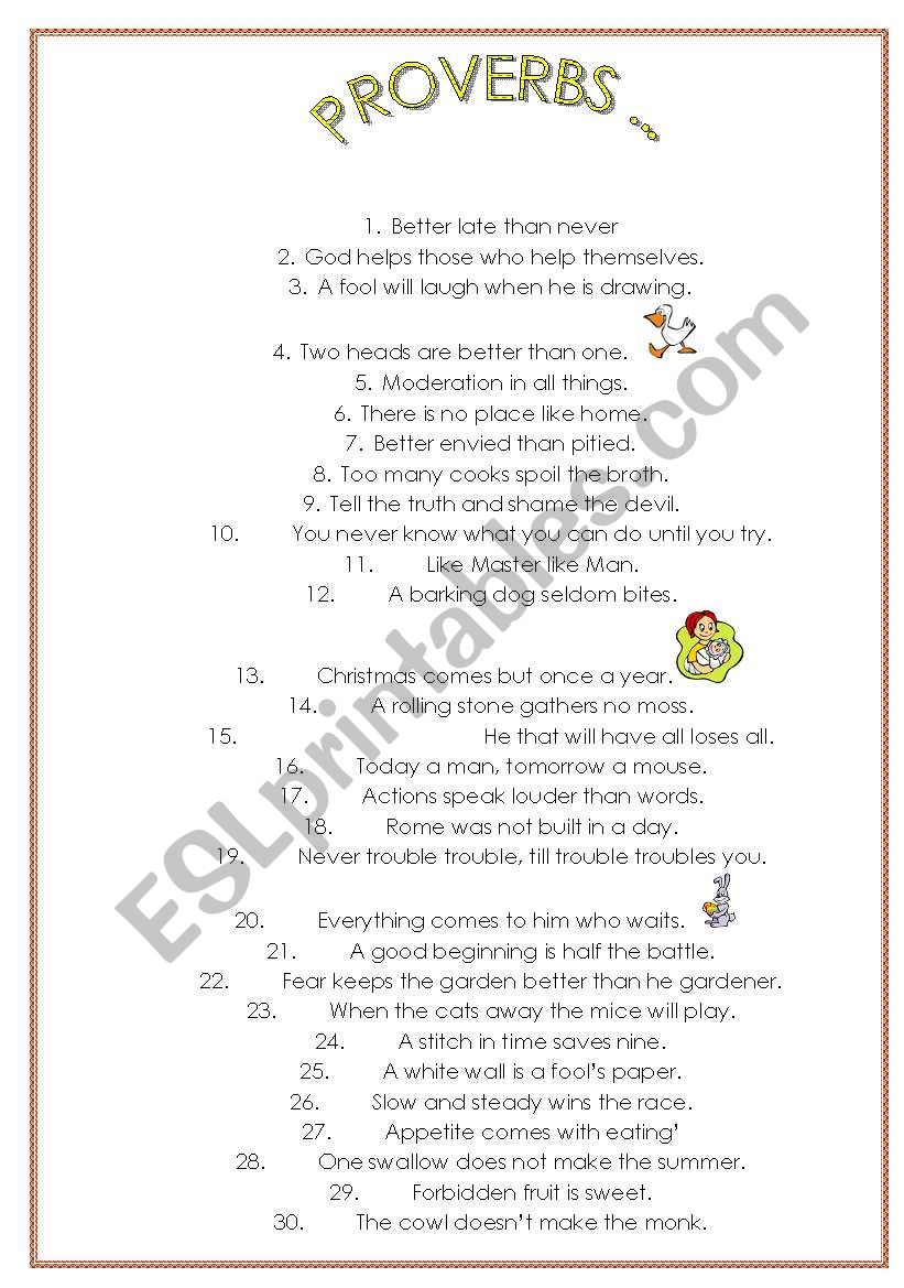 PROVERBS- PROVERB ACTIVITY worksheet