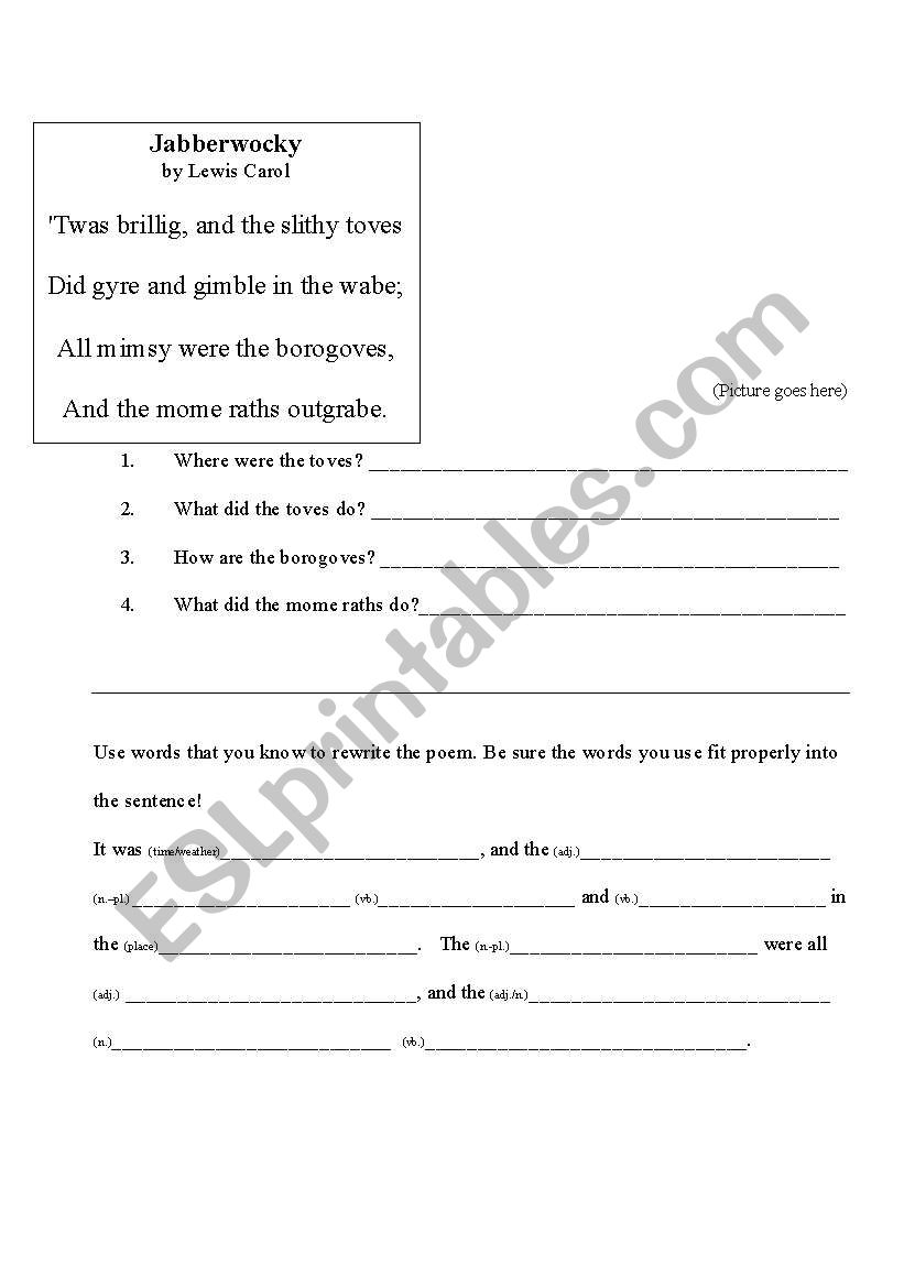 Jabberwocky Handout worksheet