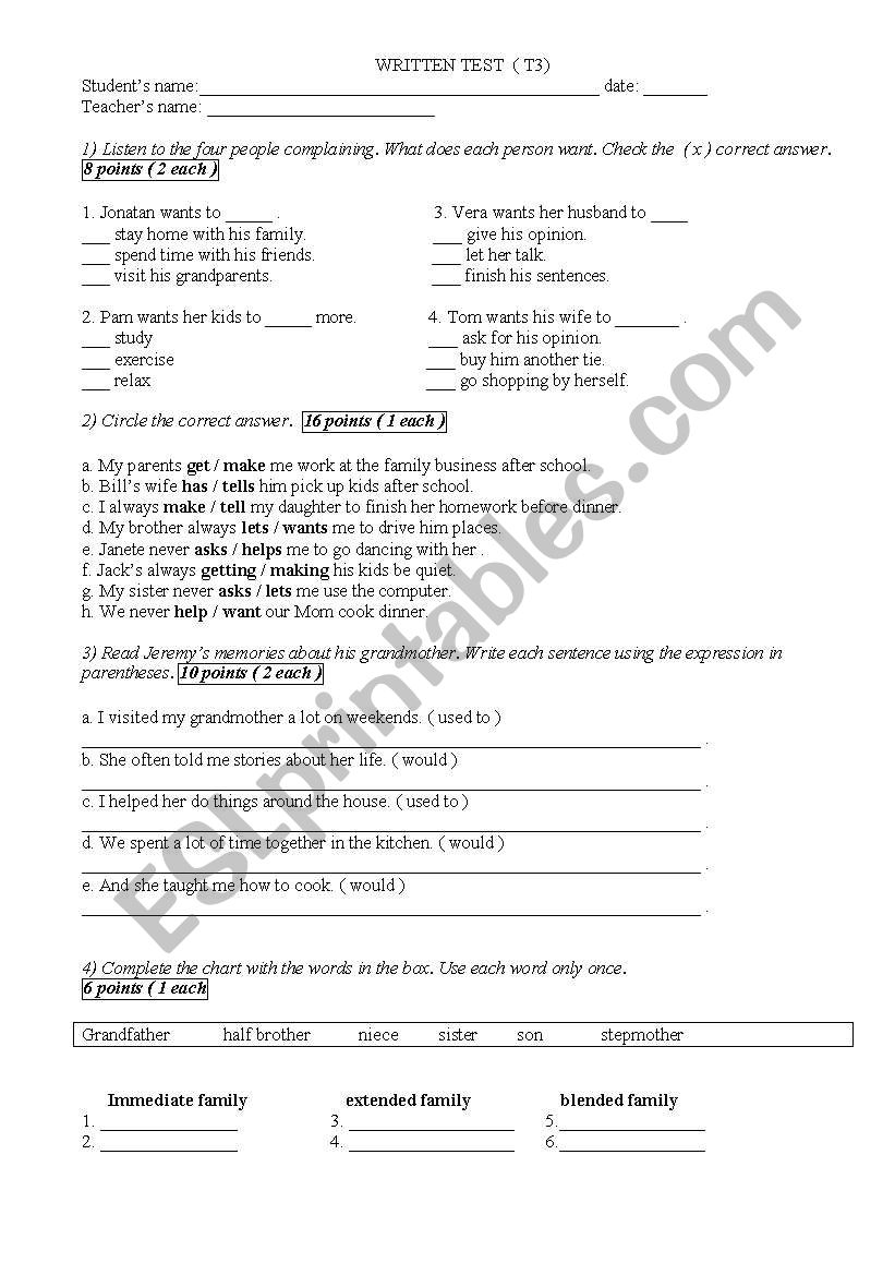 Exercise worksheet