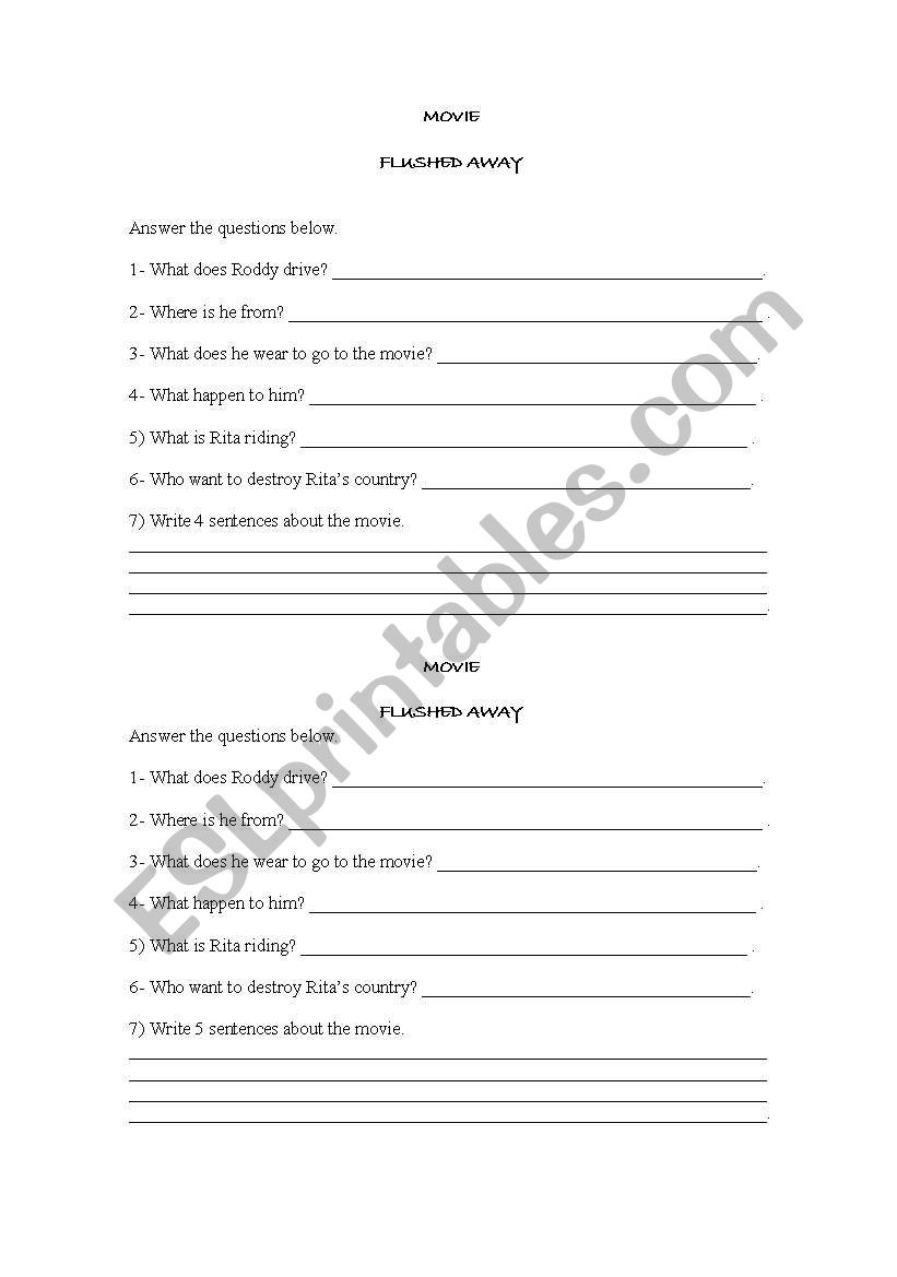 flush away worksheet