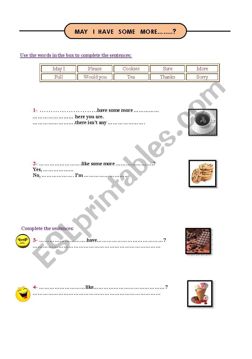 MAY I HAVE SOME MORE? worksheet