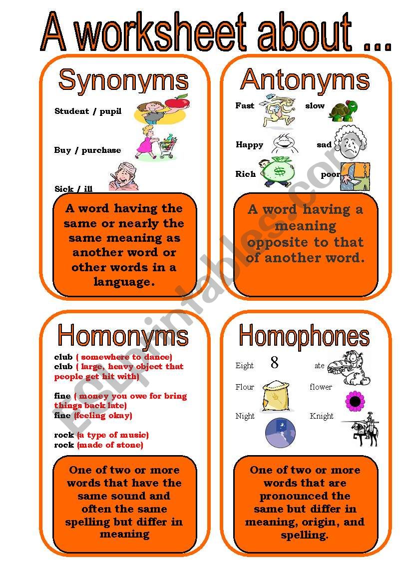 Synonyms, Antonyms, Homonyms, and Homophones