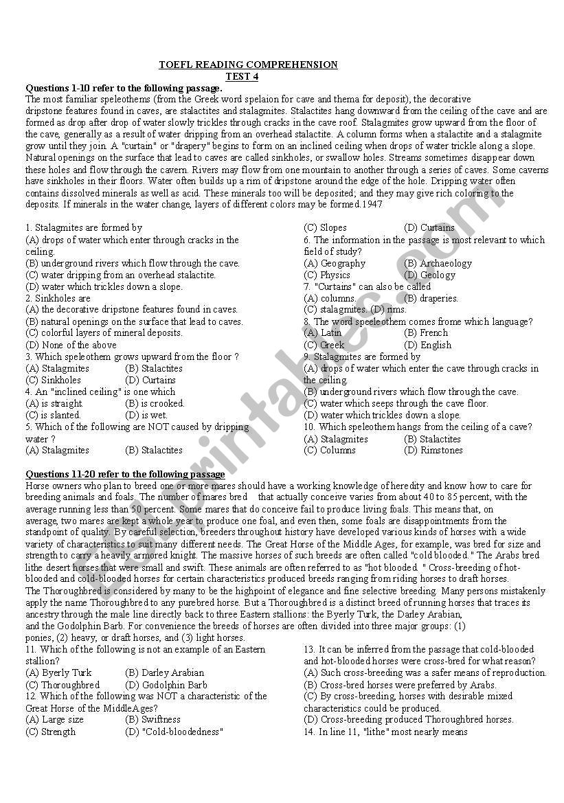 Reading Comprehension worksheet