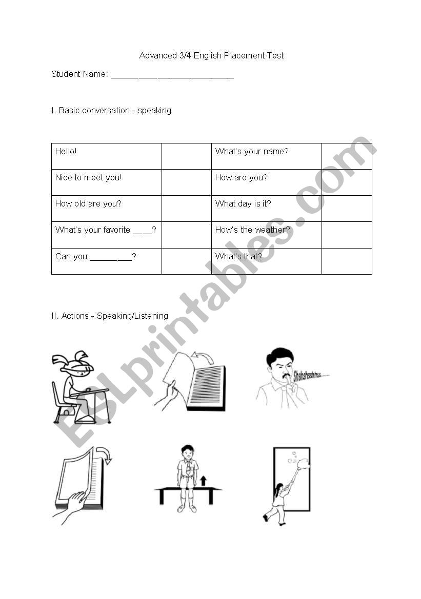 Elementary-level Assessment worksheet