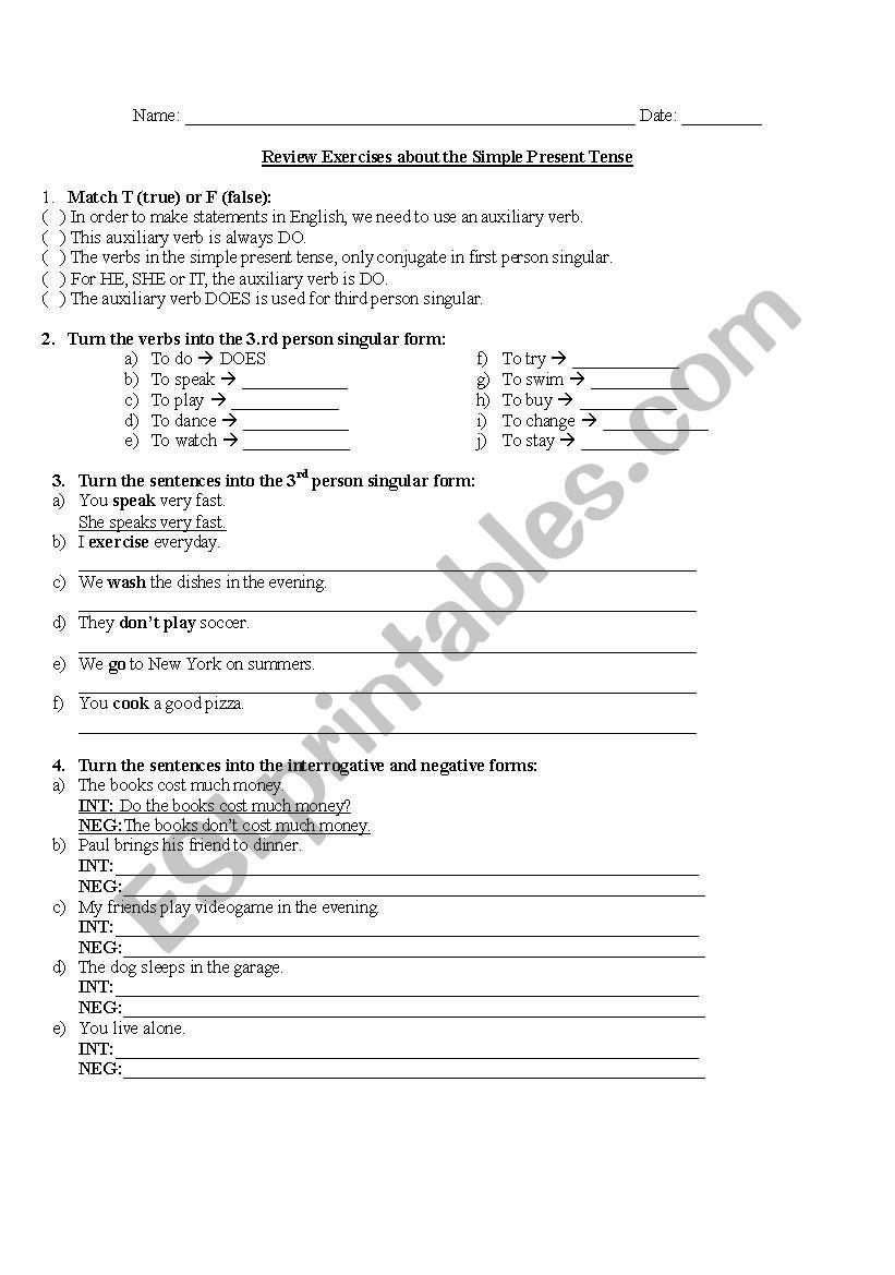 Review Simple Present worksheet