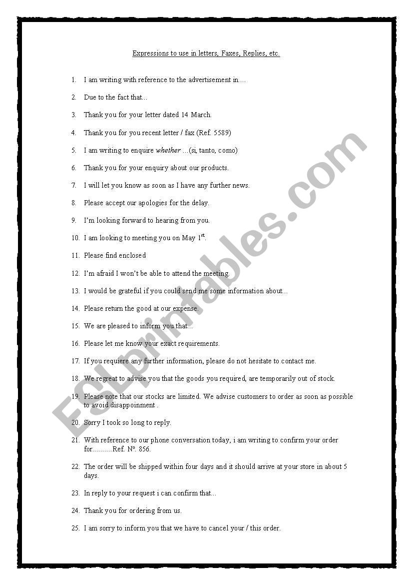 Expressions to use in business letters