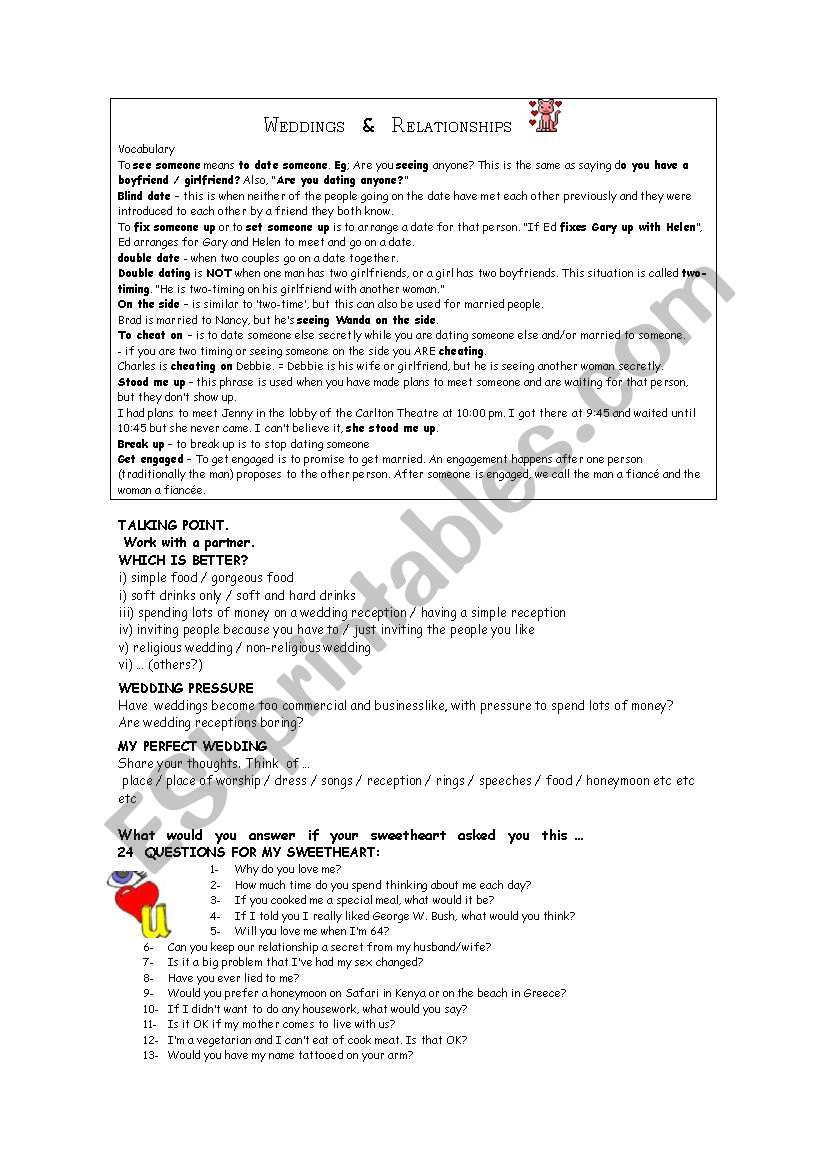 Relationships worksheet