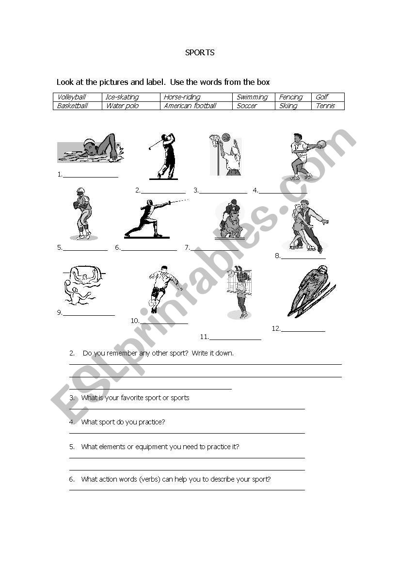 SPORTS worksheet