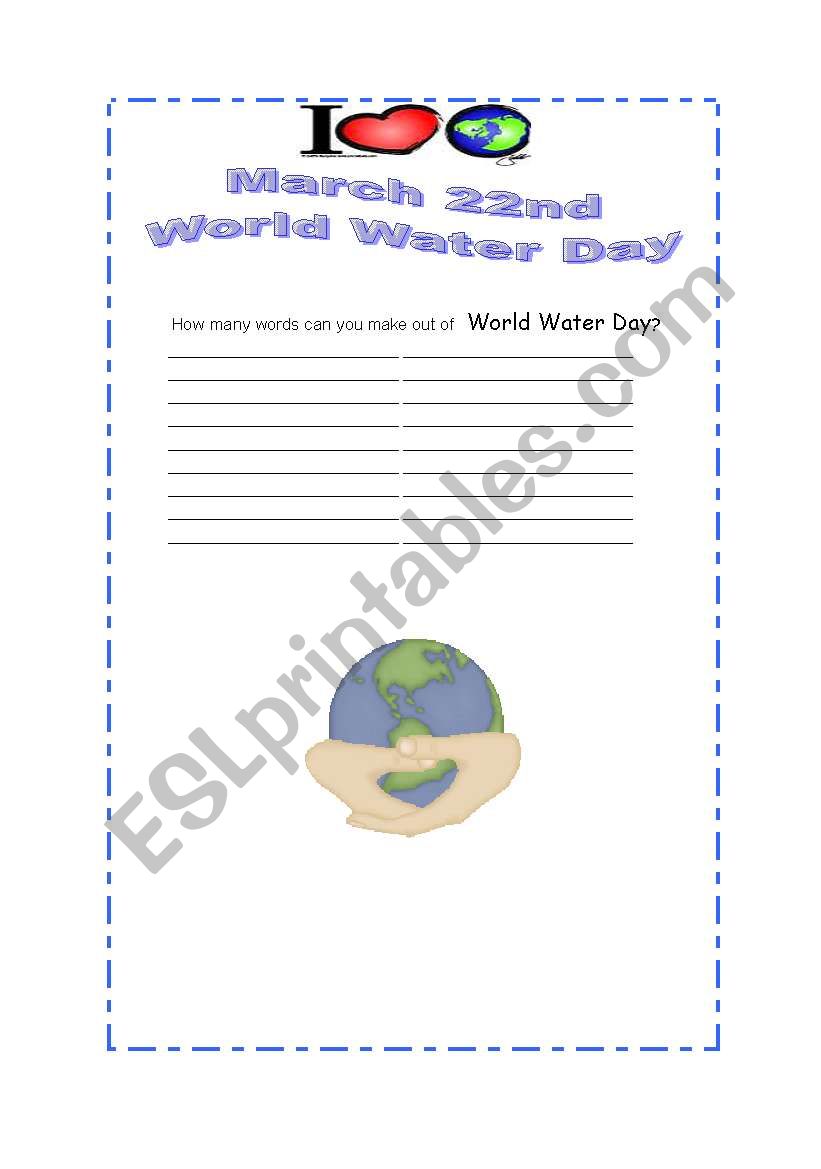 World Water Day Worksheet worksheet
