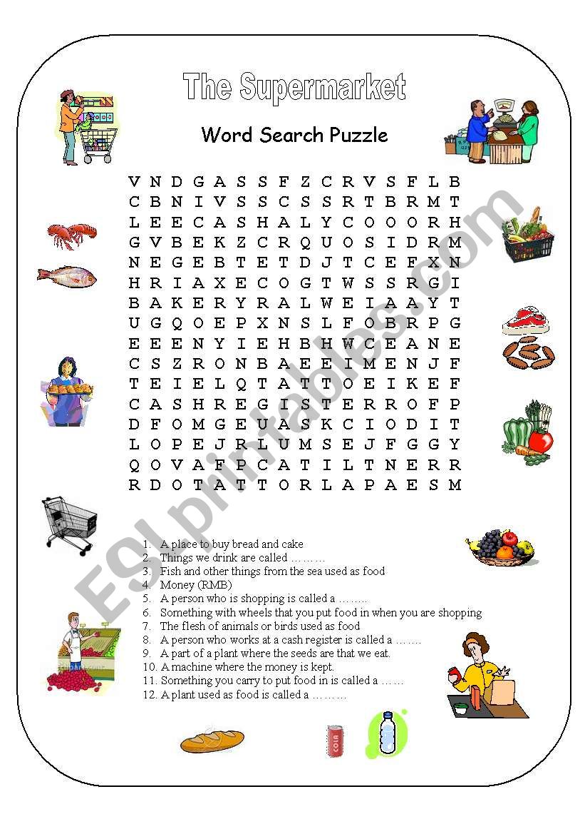 The Supermarket Word Search worksheet