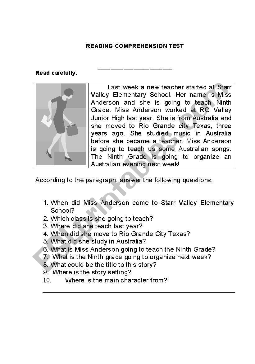 Reading Comprehension Activity