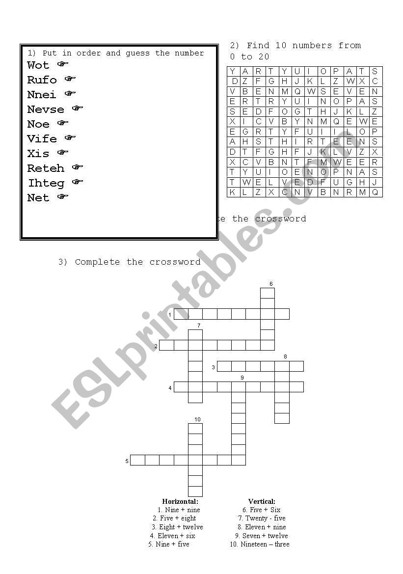 Numbers (0 to 20) worksheet