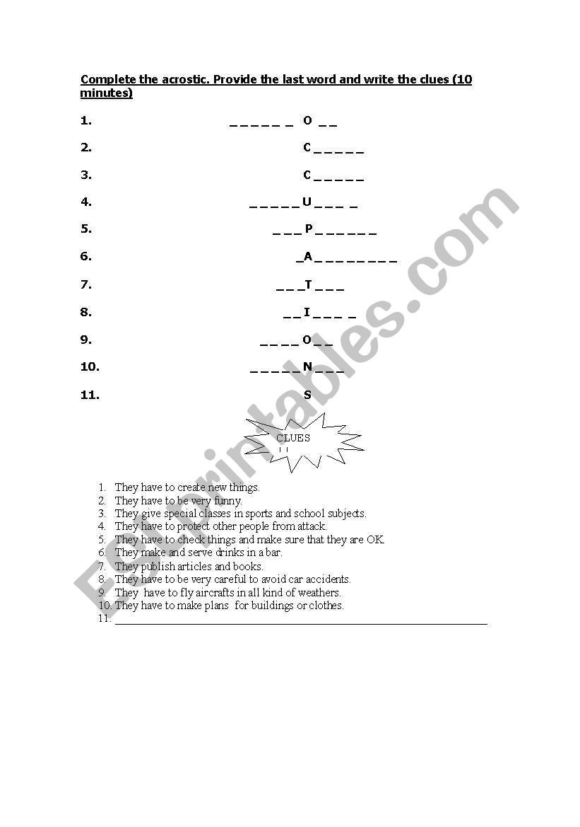 Complete the acrostic worksheet
