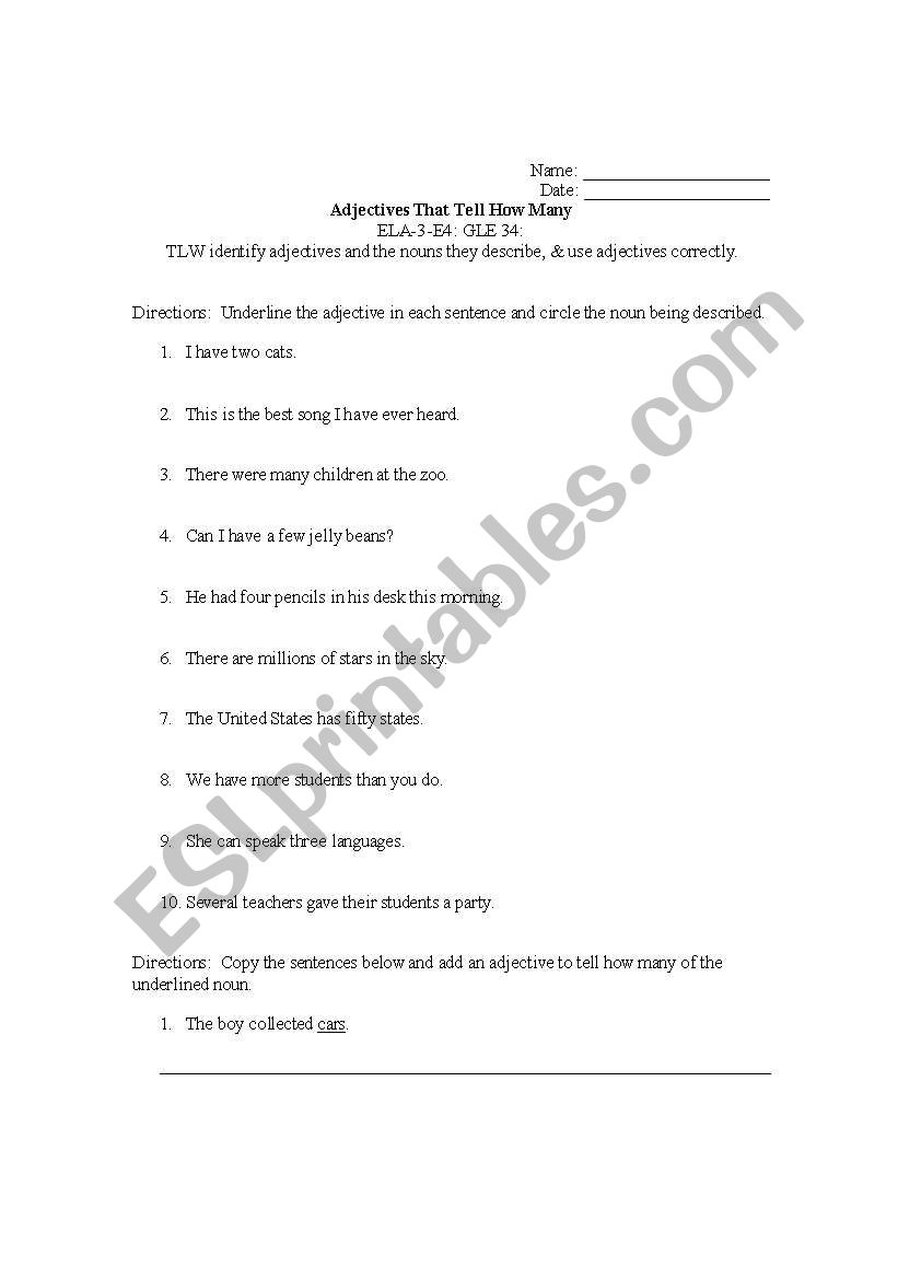 Adjectives worksheet