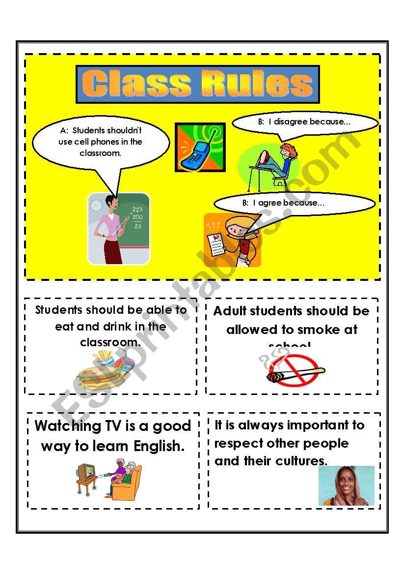 Class Rules Discussion Cards worksheet