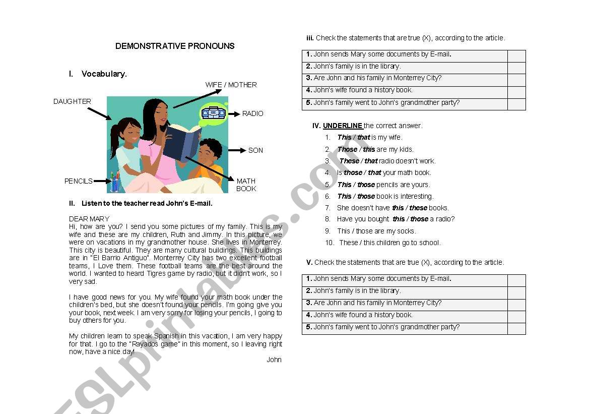 DEMONSTRATIVE PRONOUNS worksheet