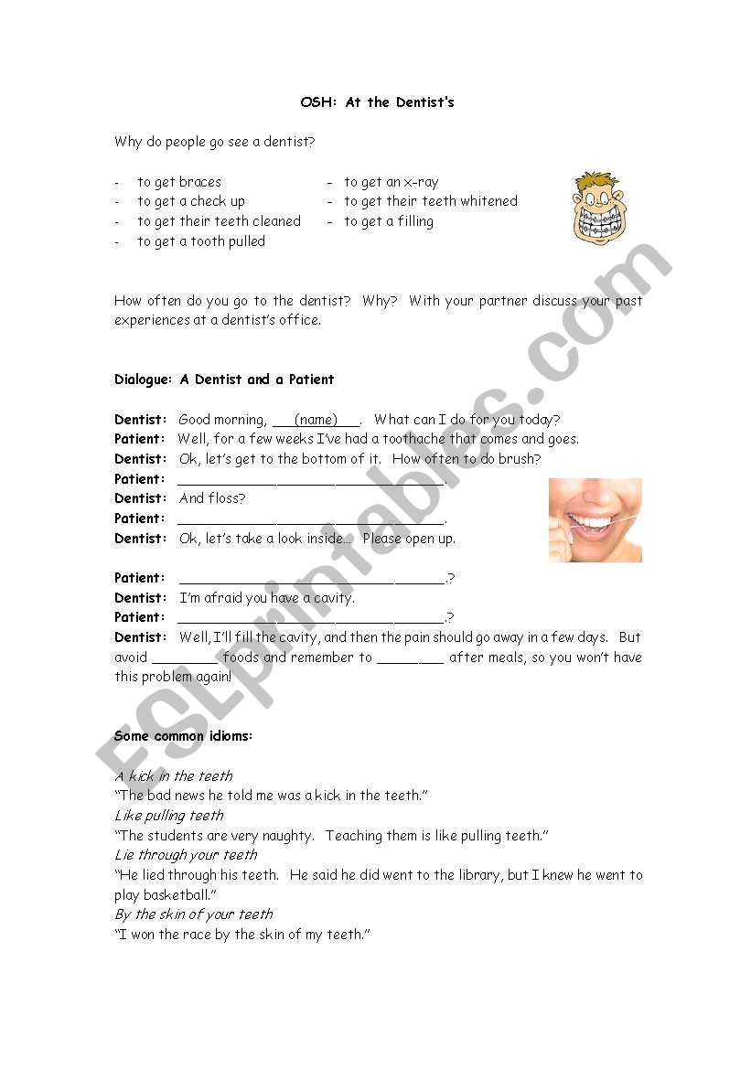 At the Dentist worksheet