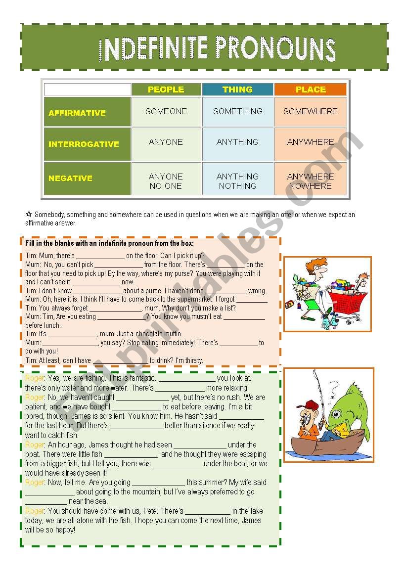 Indefinite pronouns worksheet