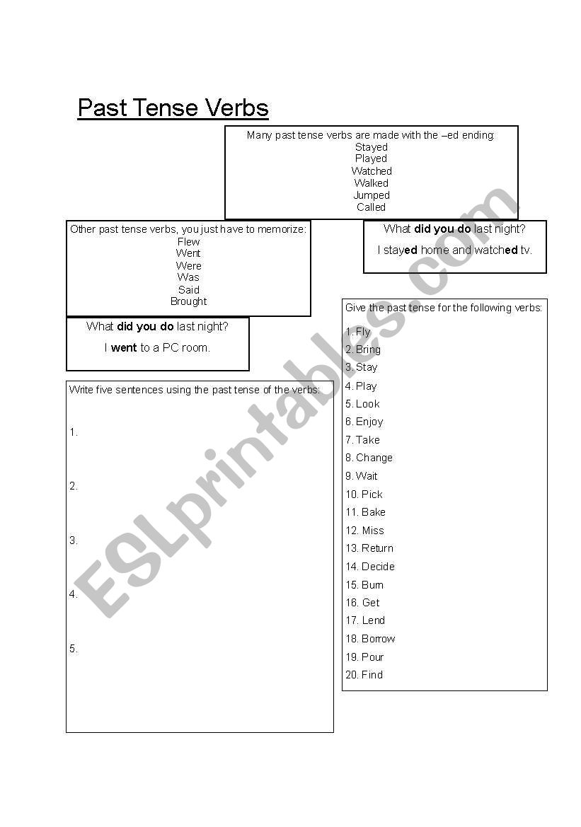 Past Tense Verbs worksheet